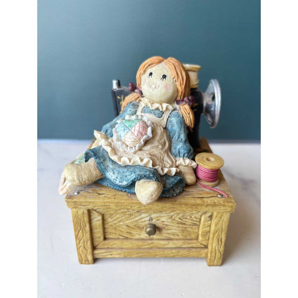 San Francisco Music Box Co Heart Tugs Sewing Ragdoll Figurine Matthew Danko 1995